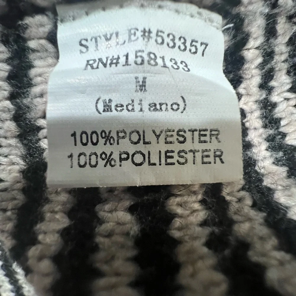 The Nines Elegant Black and Cream Striped Crowl Neck Sweater Size M